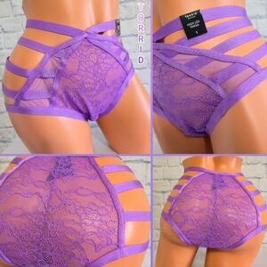 Torrid Violet Purple Floral Lace Strappy High Leg Tanga Panty Plus Size 1X New